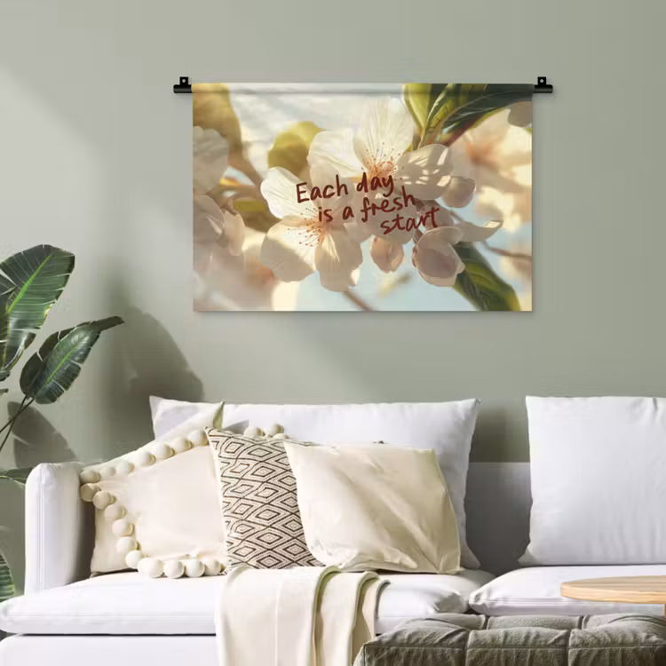 Bloesems - Zonlicht - Quote - Wit Wandkleed katoen klein -sfeer7