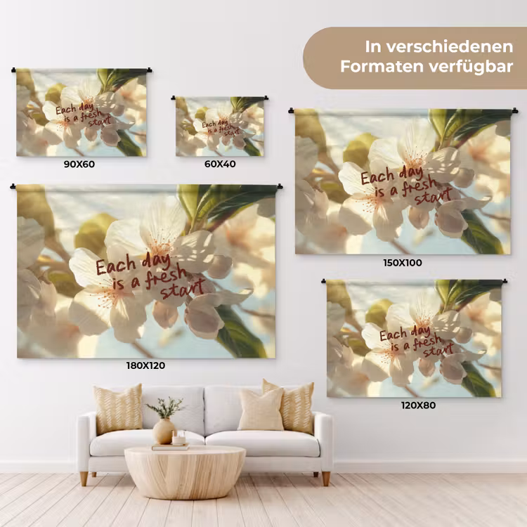Bloesems - Zonlicht - Quote - Wit Wandkleed katoen klein -tsfeer8_DE