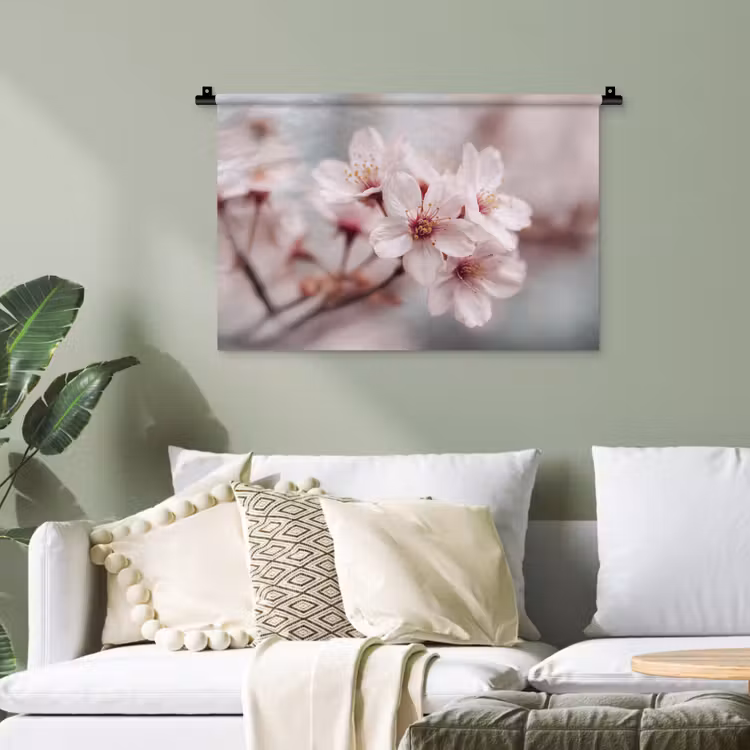 Bloesems - Meeldraden - Geel - Wazig Wandkleed katoen klein -sfeer7