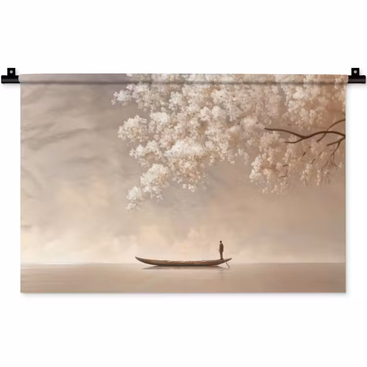 Bloesems - Wit - Boot - Minimalistisch Wandkleed katoen klein -zz3d