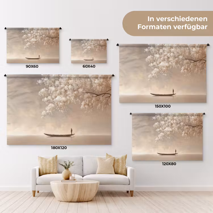 Bloesems - Wit - Boot - Minimalistisch Wandkleed katoen klein -tsfeer8_DE