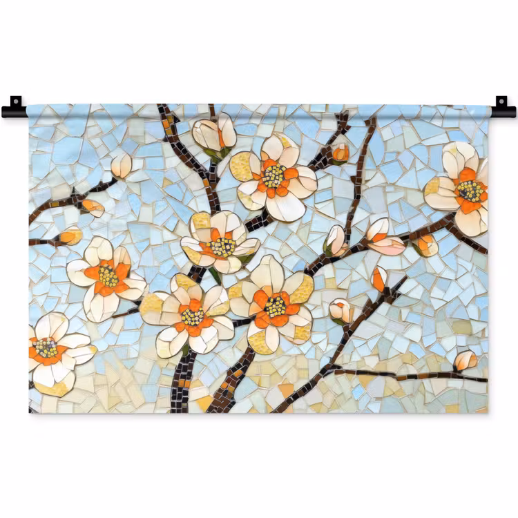 Bloesems - Wit - Mozaïek - Tak Wandkleed katoen klein -zz3d