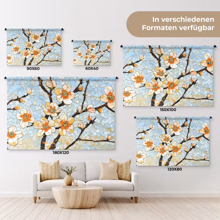 Bloesems - Wit - Mozaïek - Tak Wandkleed katoen klein -tsfeer8_DE