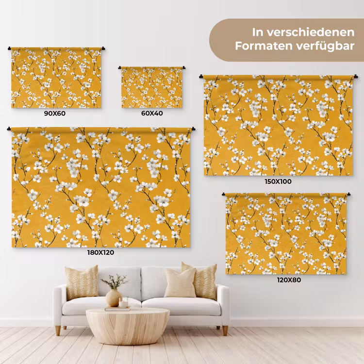 Bloesemtak - Aquarel - Geel Wandkleed katoen klein 269 -tsfeer8_DE