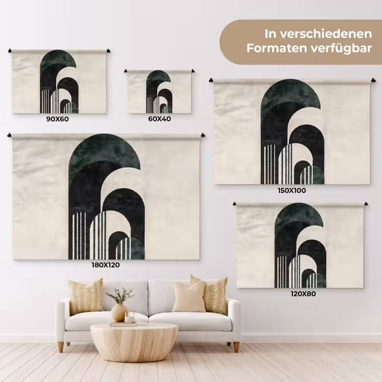 Bogen - Donkergroen - Lijnen Wandkleed katoen klein -tsfeer8_DE