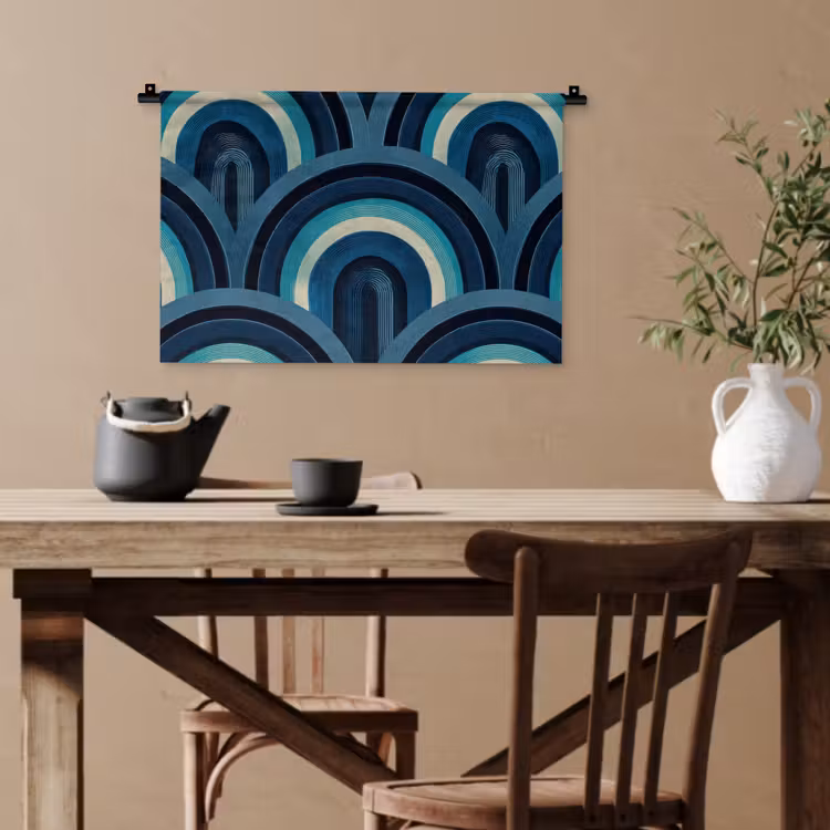 Bogen - Geometrisch - Patroon - Blauw - Retro Wandkleed katoen klein 269 -sfeer6