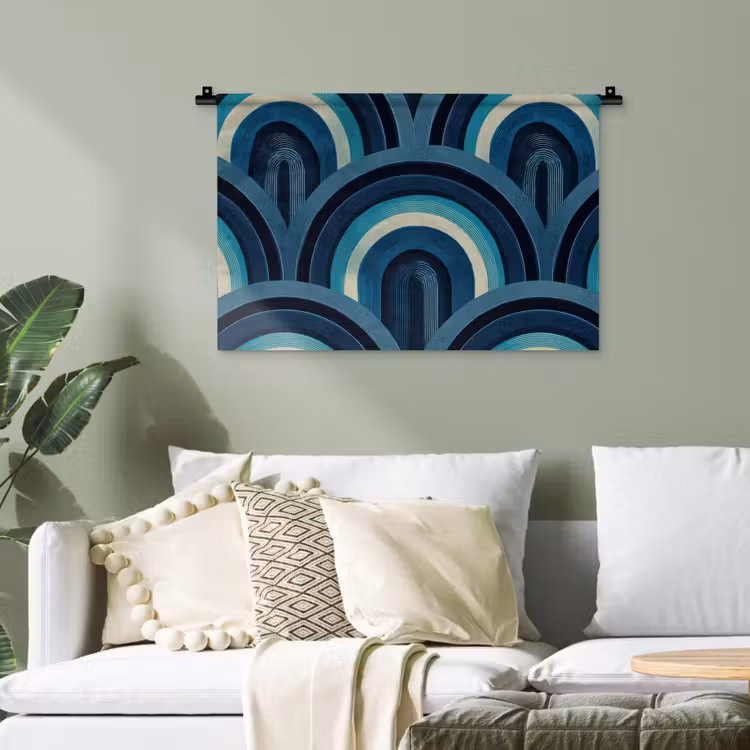 Bogen - Geometrisch - Patroon - Blauw - Retro Wandkleed katoen klein 269 -sfeer7