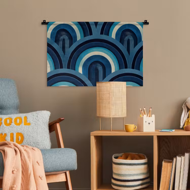 Bogen - Geometrisch - Patroon - Blauw - Retro Wandkleed katoen klein 269 -wsfeer4_kind