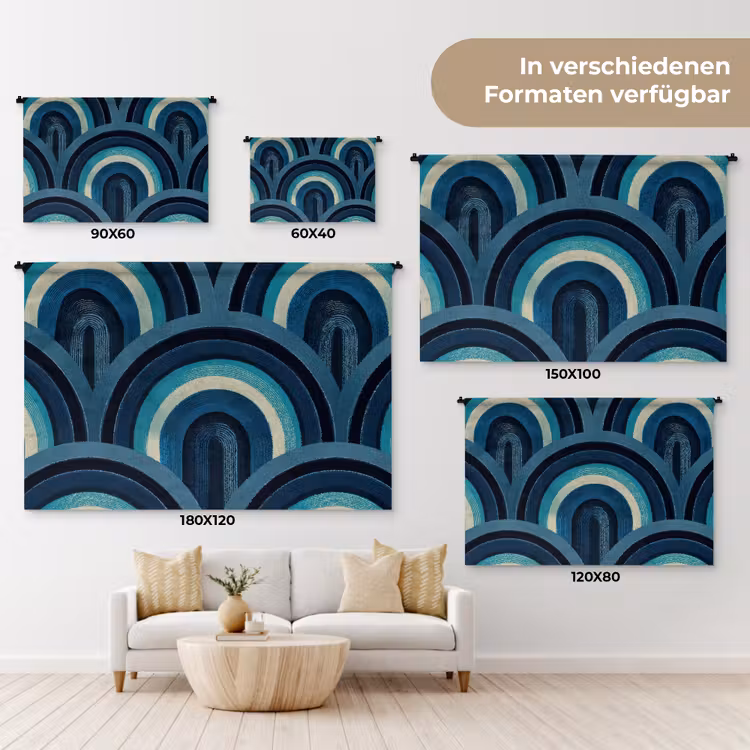 Bogen - Geometrisch - Patroon - Blauw - Retro Wandkleed katoen klein 269 -tsfeer8_DE