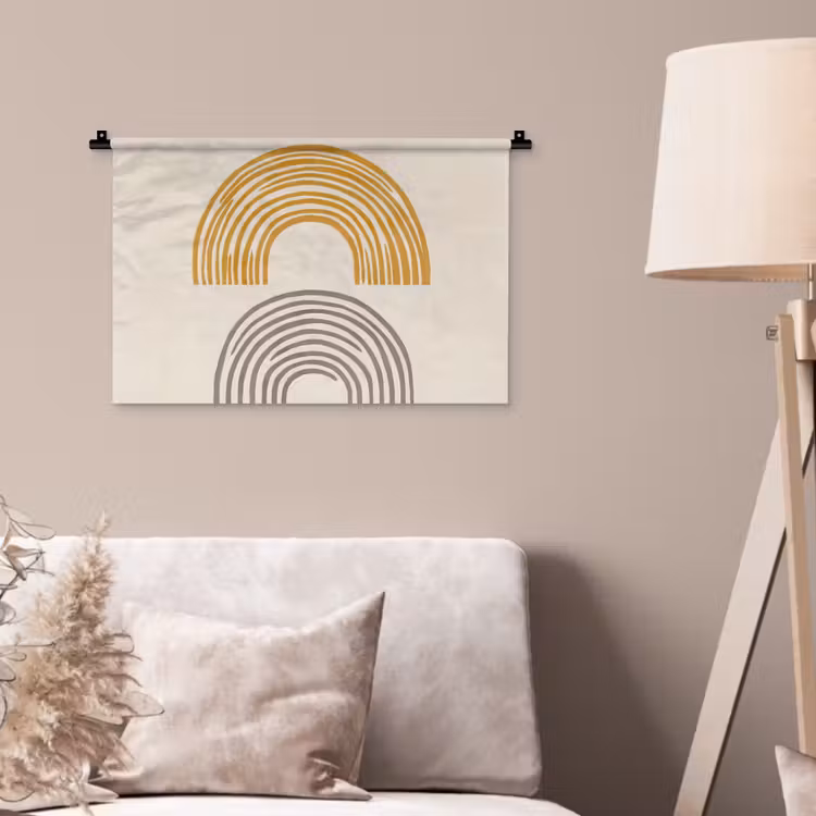 Bogen - Lijnen - Oranje - Minimalistisch Wandkleed katoen klein -sfeer4