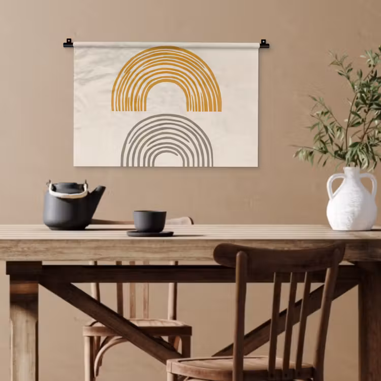 Bogen - Lijnen - Oranje - Minimalistisch Wandkleed katoen klein -sfeer6