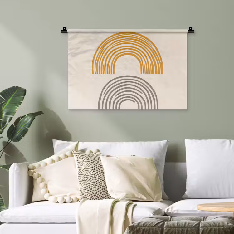 Bogen - Lijnen - Oranje - Minimalistisch Wandkleed katoen klein -sfeer7