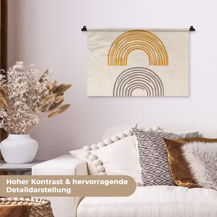 Bogen - Lijnen - Oranje - Minimalistisch Wandkleed katoen klein -tsfeer1_DE