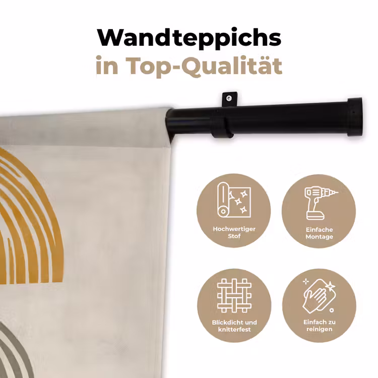 Bogen - Lijnen - Oranje - Minimalistisch Wandkleed katoen klein -tsfeer2_DE
