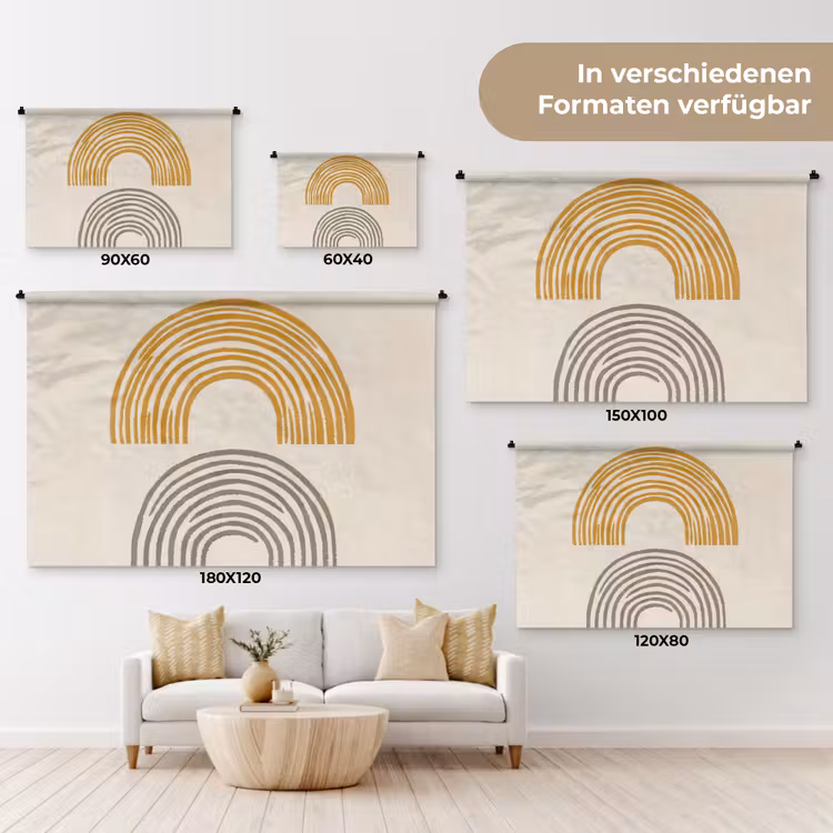 Bogen - Lijnen - Oranje - Minimalistisch Wandkleed katoen klein -tsfeer8_DE