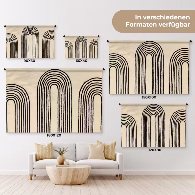 Boogvormen - Zwart - Strak Wandkleed katoen klein -tsfeer8_DE