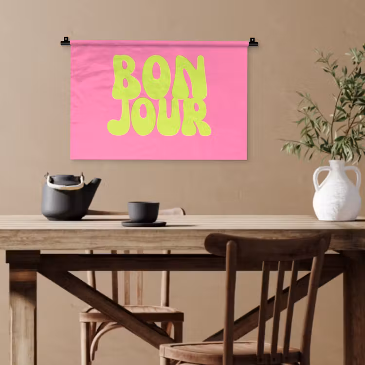 Bonjour - Roze - Fel groen Wandkleed katoen klein -sfeer6