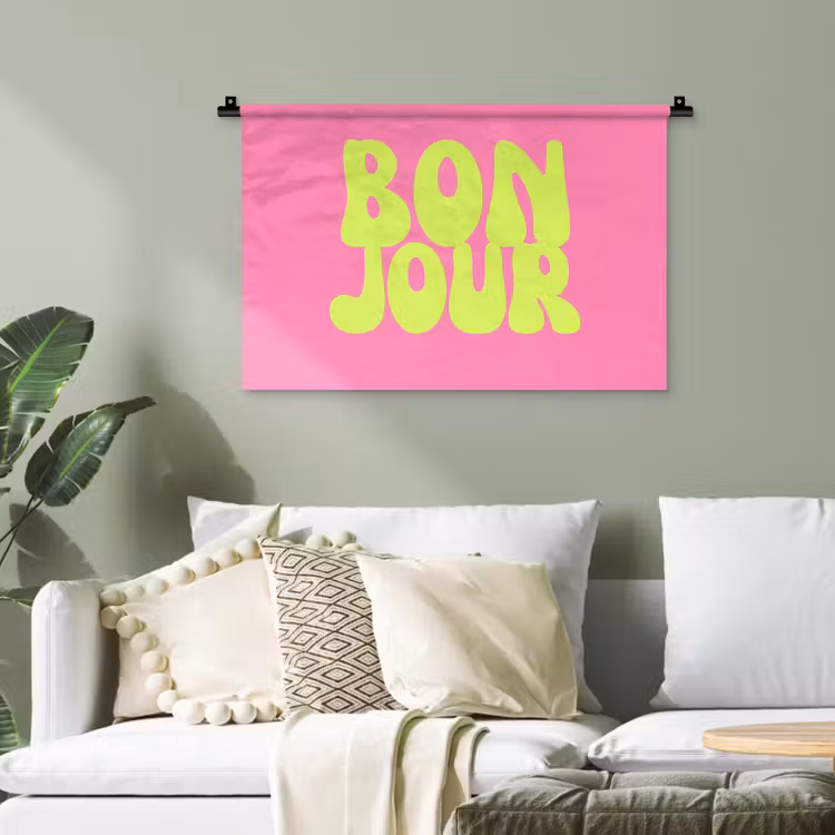 Bonjour - Roze - Fel groen Wandkleed katoen klein -sfeer7