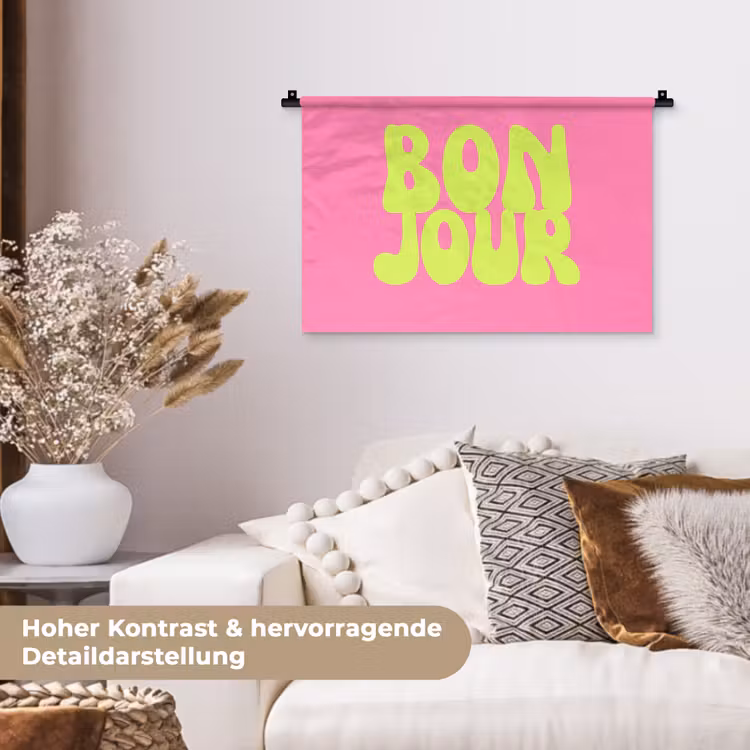 Bonjour - Roze - Fel groen Wandkleed katoen klein -tsfeer1_DE