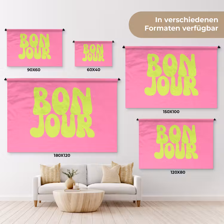 Bonjour - Roze - Fel groen Wandkleed katoen klein -tsfeer8_DE