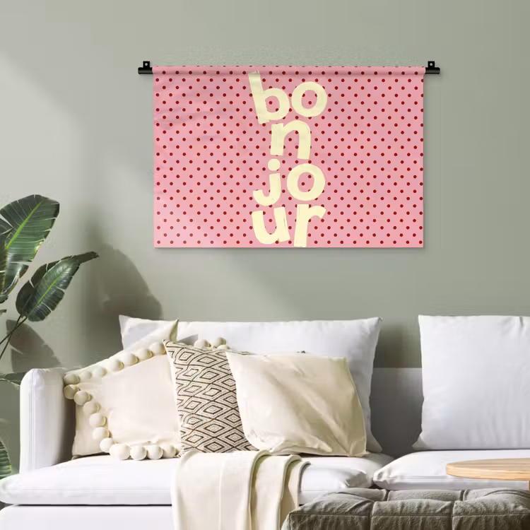 Bonjour - Stippen - Roze- Geel Wandkleed katoen klein -sfeer7