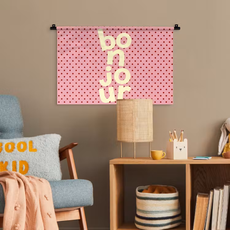 Bonjour - Stippen - Roze- Geel Wandkleed katoen klein -wsfeer4_kind