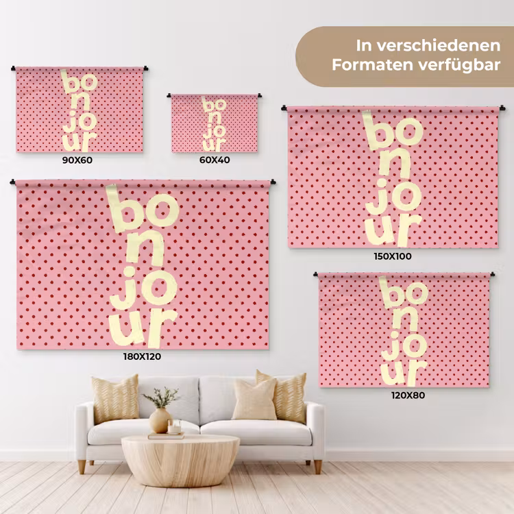 Bonjour - Stippen - Roze- Geel Wandkleed katoen klein -tsfeer8_DE