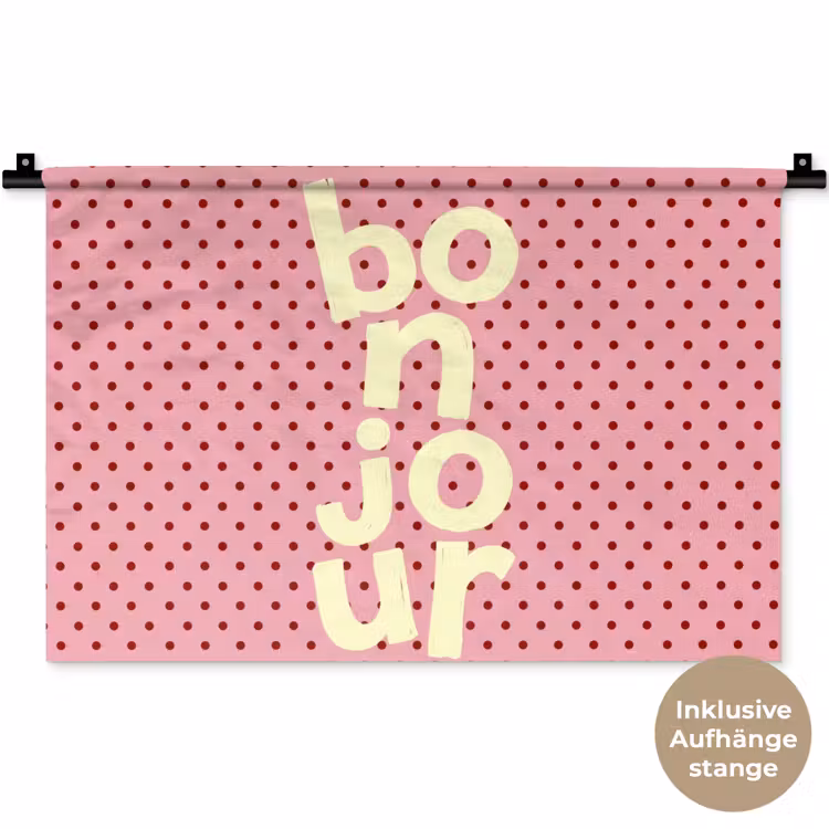 Bonjour - Stippen - Roze- Geel Wandkleed katoen klein -t3d_DE