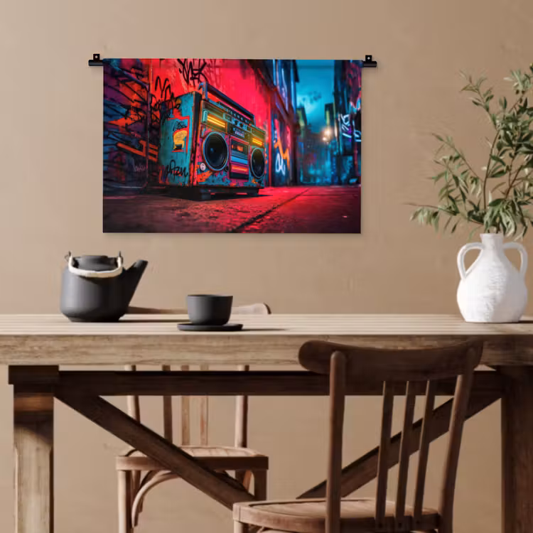 Boombox - Rood - Graffiti - Neon Wandkleed katoen klein -sfeer6