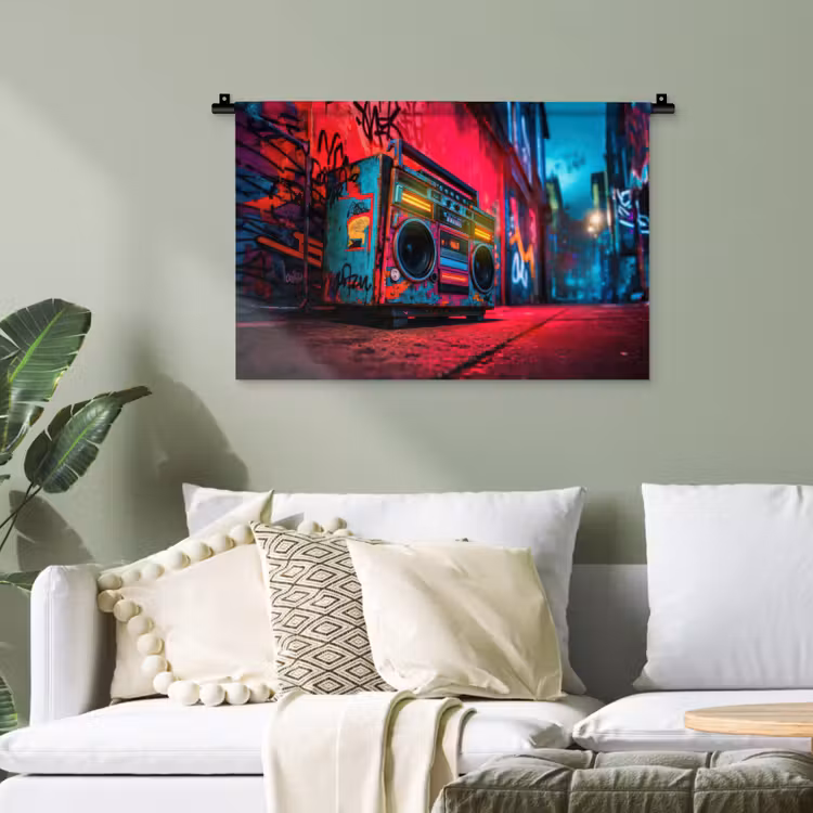 Boombox - Rood - Graffiti - Neon Wandkleed katoen klein -sfeer7