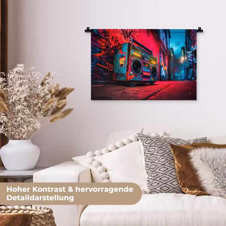 Boombox - Rood - Graffiti - Neon Wandkleed katoen klein -tsfeer1_DE