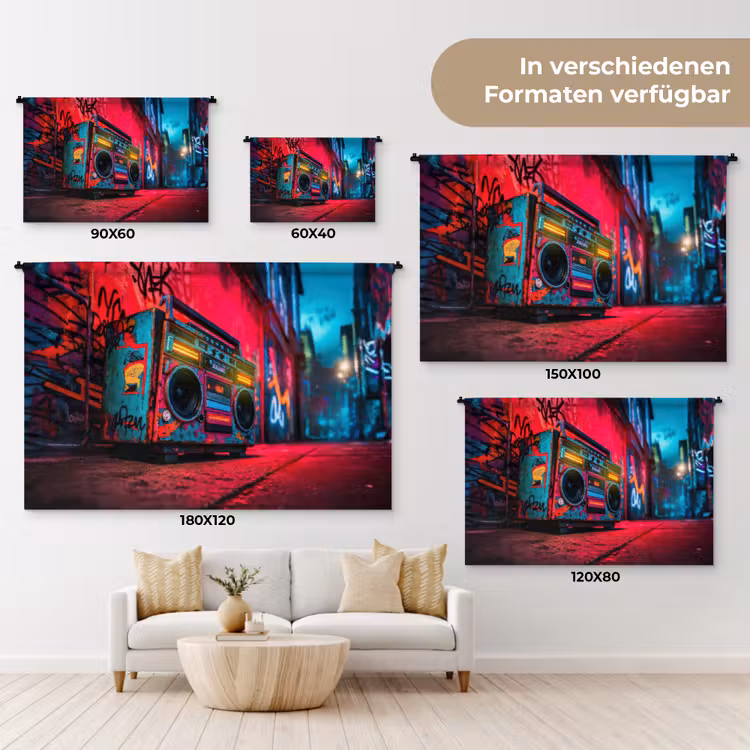 Boombox - Rood - Graffiti - Neon Wandkleed katoen klein -tsfeer8_DE