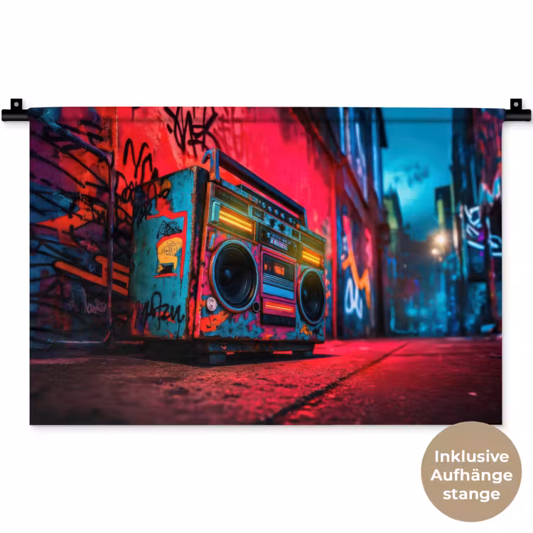 Boombox - Rood - Graffiti - Neon Wandkleed katoen klein -t3d_DE