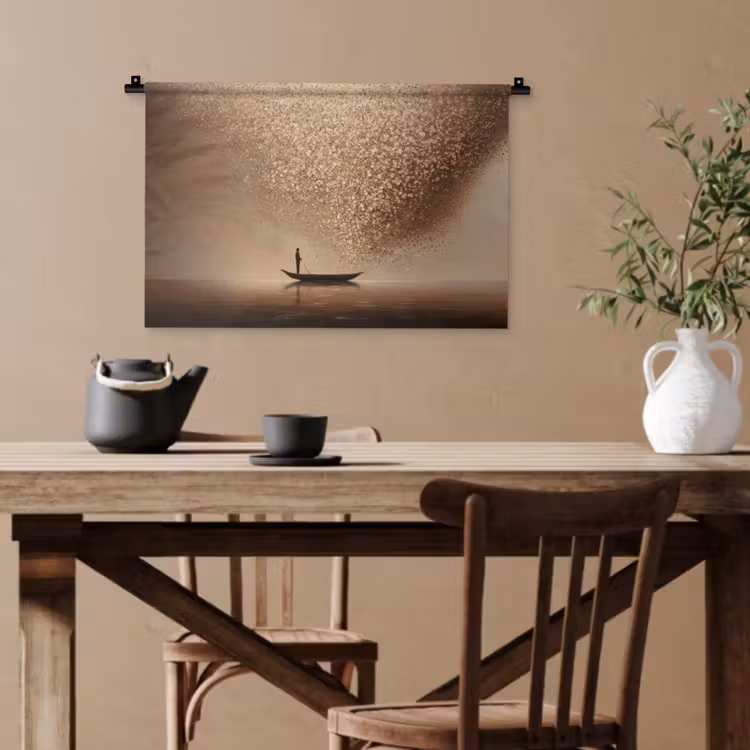 Bootje - Blaadjes - Goud - Water Wandkleed katoen klein -sfeer6