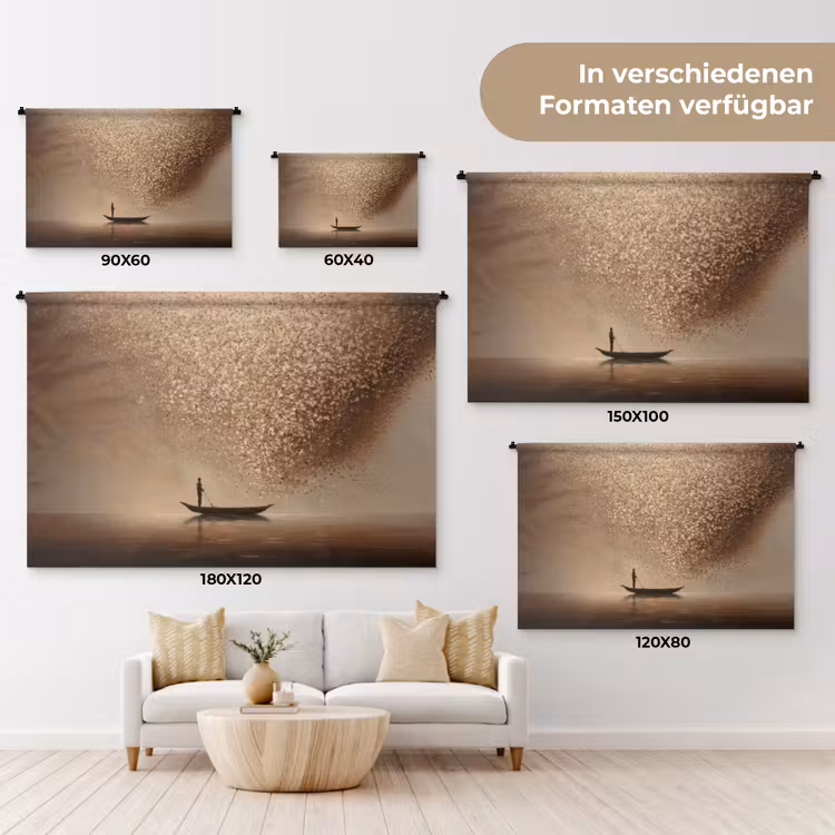 Bootje - Blaadjes - Goud - Water Wandkleed katoen klein -tsfeer8_DE
