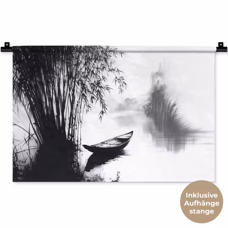 Boot - Rivier - Bamboe - Wit Wandkleed katoen klein -t3d_DE