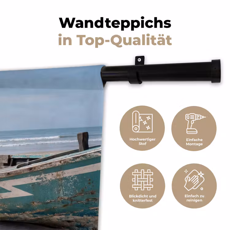 Boot - Zandstrand - Zee Wandkleed katoen klein -tsfeer2_DE