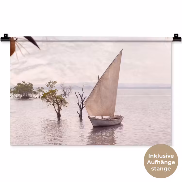Boot - Zeil - Water - Tropisch - Natuur Wandkleed katoen klein -t3d_DE