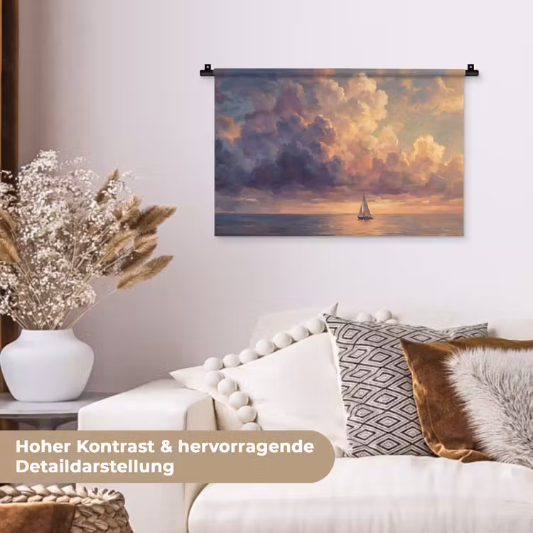 Boot - Zonsondergang - Zee - Natuur - Goud Wandkleed katoen klein -tsfeer1_DE
