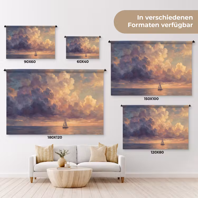 Boot - Zonsondergang - Zee - Natuur - Goud Wandkleed katoen klein -tsfeer8_DE