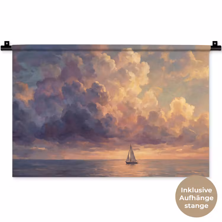 Boot - Zonsondergang - Zee - Natuur - Goud Wandkleed katoen klein -t3d_DE