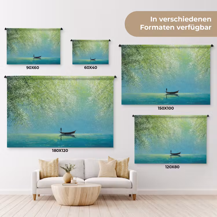 Bootje - Water - Bladeren - Bloesems Wandkleed katoen klein -tsfeer8_DE