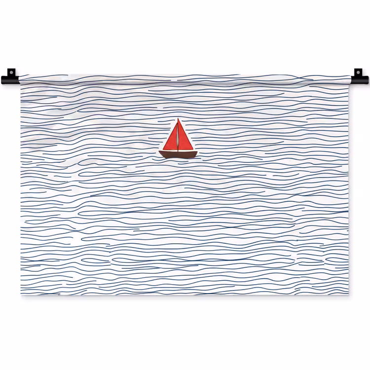 Boot - Water - Rood - Illustratie - Minimalistisch Wandkleed katoen klein -zz3d