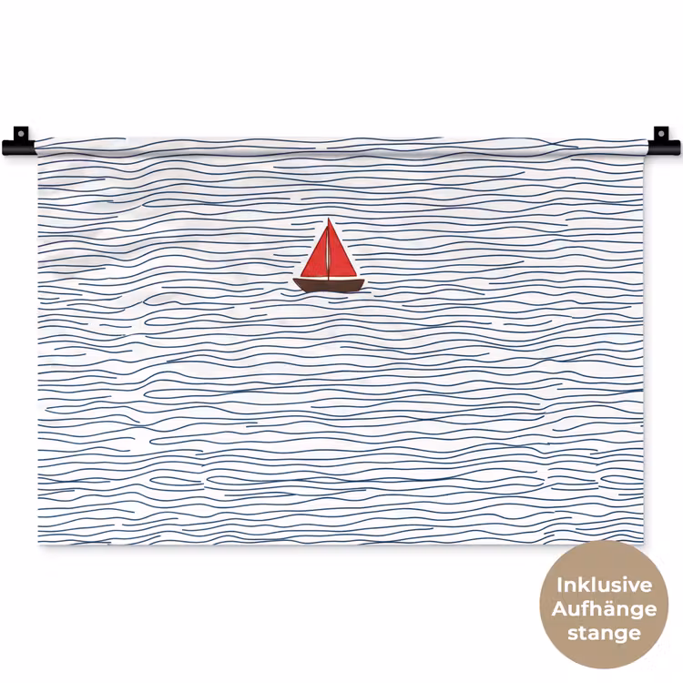 Boot - Water - Rood - Illustratie - Minimalistisch Wandkleed katoen klein -t3d_DE