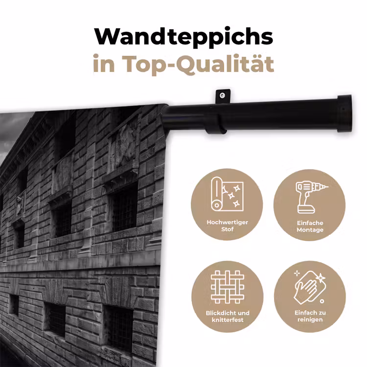 Boot - Waterweg - Stad - Zwart-wit - Architectuur Wandkleed katoen klein -tsfeer2_DE