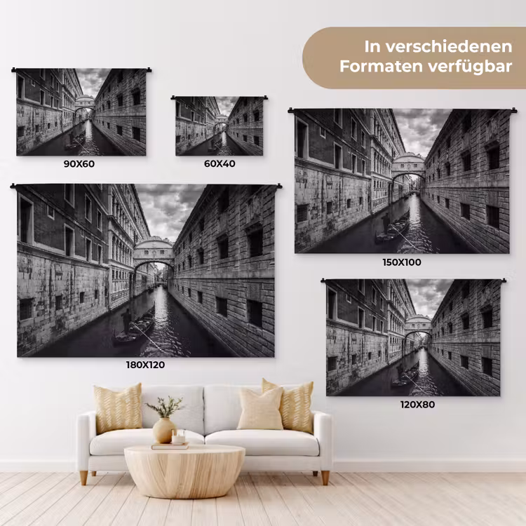 Boot - Waterweg - Stad - Zwart-wit - Architectuur Wandkleed katoen klein -tsfeer8_DE