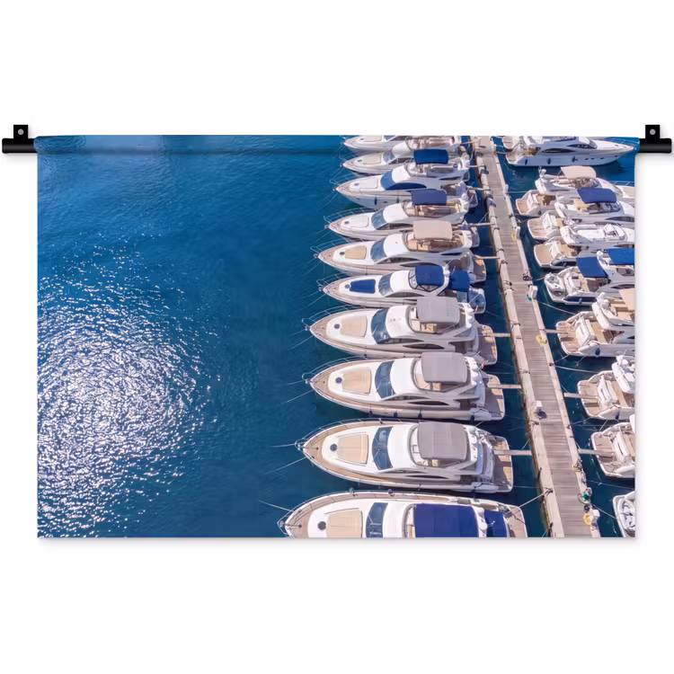 Boot - Jachthaven - Water - Zomer - Blauw Wandkleed katoen klein -zz3d