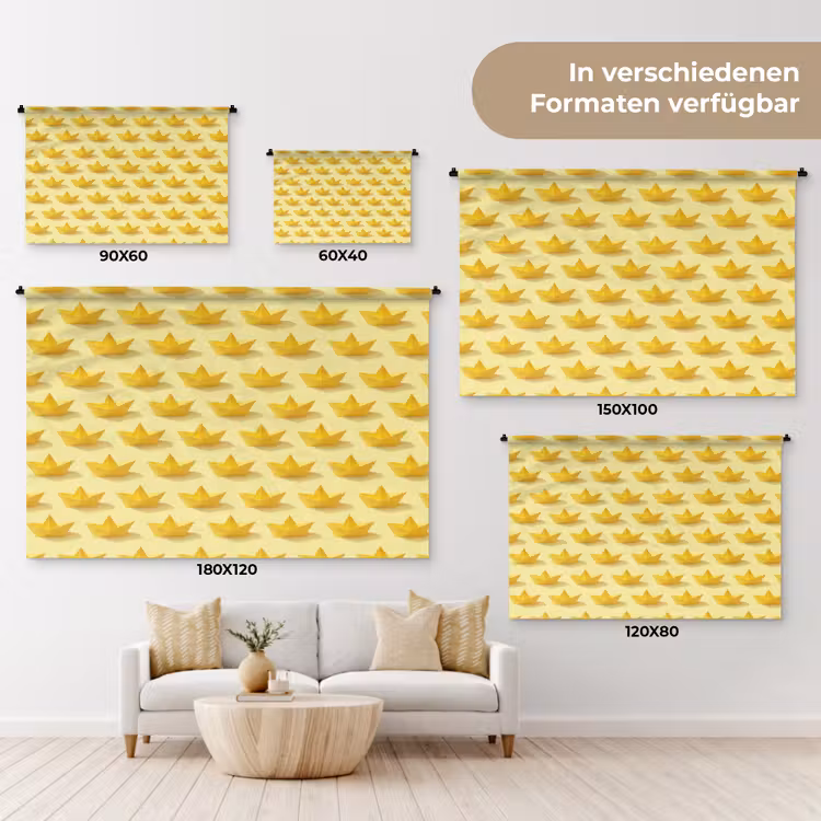 Bootjes - Origami - Creatief - Geel Wandkleed katoen klein 269 -tsfeer8_DE