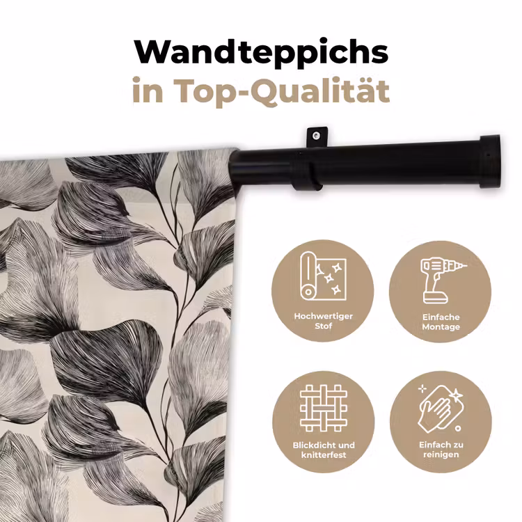 Botanisch - Bladeren - Zwart Wandkleed katoen klein 269 -tsfeer2_DE