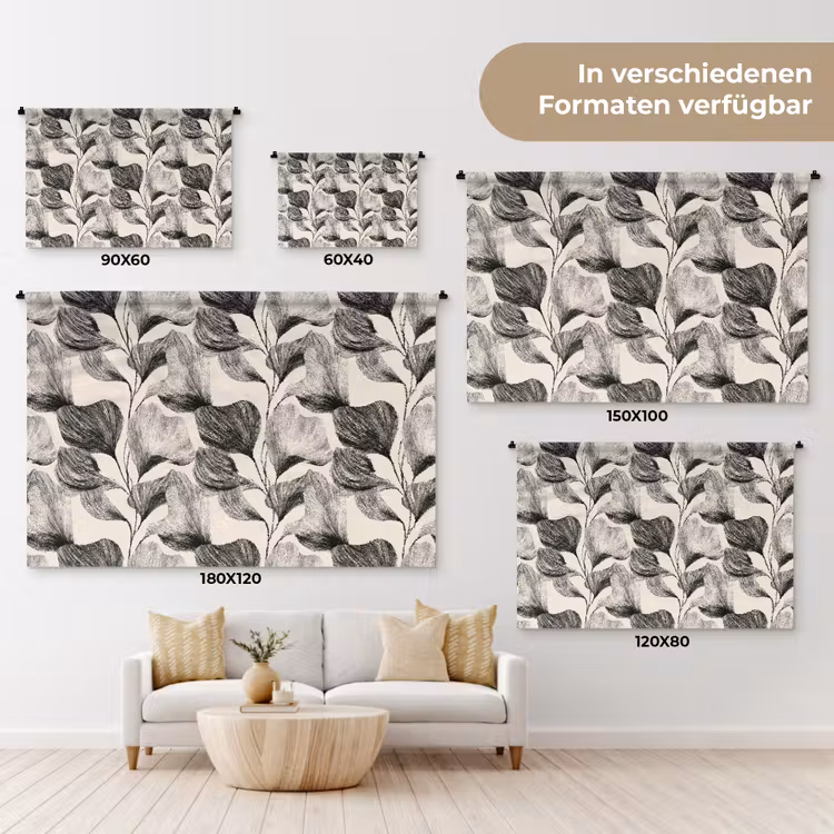 Botanisch - Bladeren - Zwart Wandkleed katoen klein 269 -tsfeer8_DE